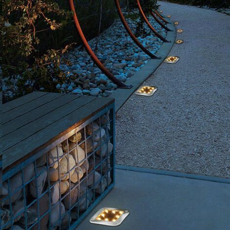 Lot de 4 lampes solaires LED carrées encastrables pour jardin, terrasse ou allée - Lumière chaude