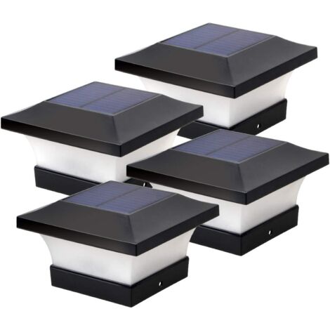 Lot de 4 lampes solaires LED pour poteaux en bois de 4 x 4, terrasse, clôture, lumière du jour blanche 6000 K [Classe énergétique A+]