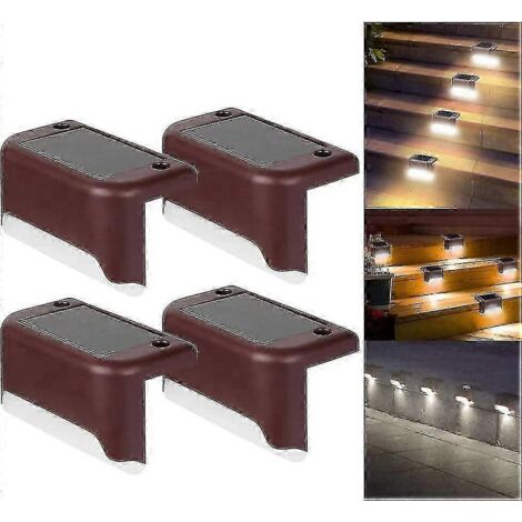 Lot de 4 lampes solaires LED pour terrasse, escaliers et clôtures extérieures - Blanc clair - Marron clair