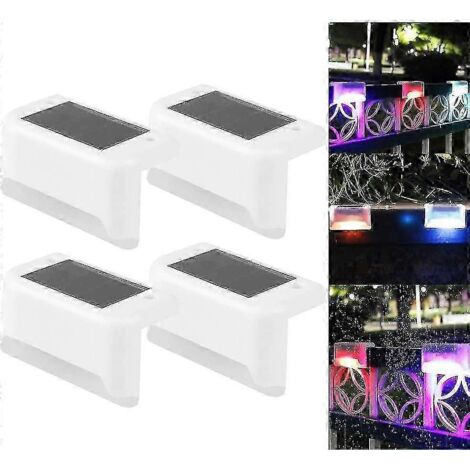 Lot de 4 lampes solaires LED pour terrasse, escaliers et clôtures extérieures - Couleur de la lumière : blanc