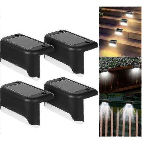Lot de 4 lampes solaires LED pour terrasse, escaliers et clôtures extérieures - Lumière blanche - Noir