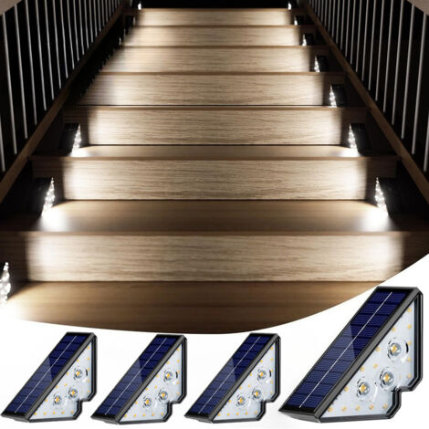 Lot de 4 lampes solaires pour marches d'escalier, éclairage extérieur étanche à LED blanc, éclairage décoratif pour terrasse, porche, allée circulaire