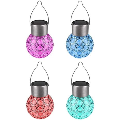 Lot de 4 lampes solaires suspendues d'extérieur, lanternes solaires étanches pour jardin, trottoir, arbre ou décorations de fêtes - Changement de couleur