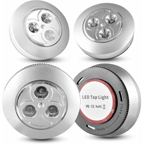Lot de 4 Lampes sous Meuble,Spot LED sans Fil Alimenté par Piles,Lampe Autocollante à Lumière Froide,Éclairage de Placard/Dressing/Vitrine d'exposition/Penderie/Cave/Armoire/Cuisine/Entrée