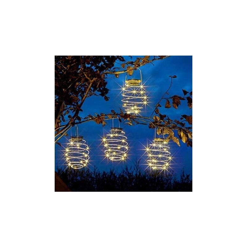 Lot de 4 lanternes solaires à LED en spirale, lampes solaires de jardin décoratives à suspendre, lampe suspendue étanche pour jardin, terrasse, porche