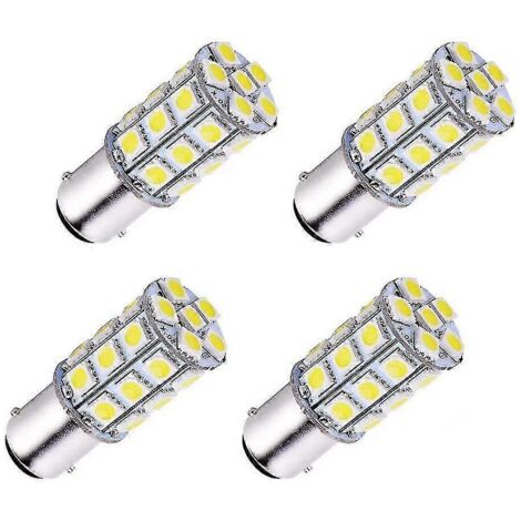 Lot de 4 LED blanches ultra-lumineuses BA15D 5050 27 SMD pour voiture, bateau, camping-car et camping (idéales pour les véhicules et les véhicules tout-terrain).