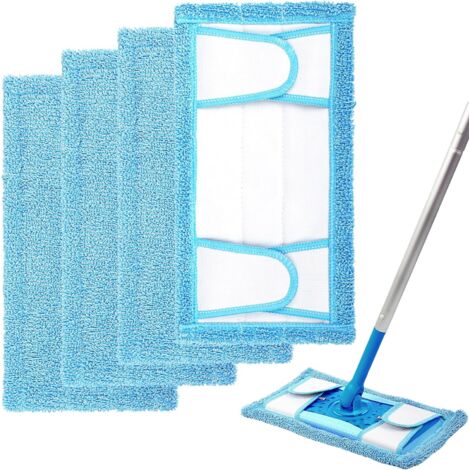 Lot de 4 lingettes de rechange compatibles avec balai Swiffer, serpillières lavables, coloris bleu