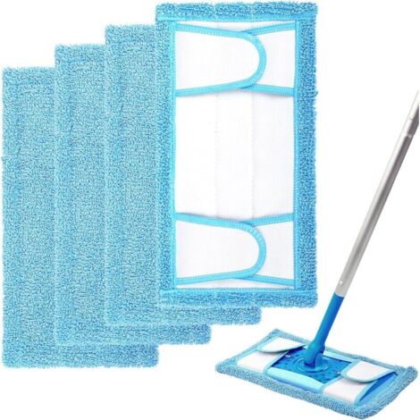 Lot de 4 lingettes de rechange compatibles avec balai Swiffer, serpillières lavables, coloris bleu