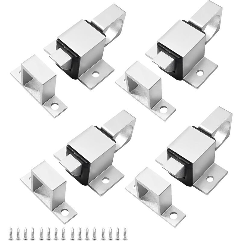 Lot de 4 Loquet à Ressort Automatique en Alliage D'Aluminium Double Face Verrou Coulissant Petit Verrou de Porte Intérieur pour Fenêtres Portes en