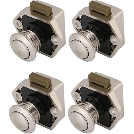 Lot de 4 loquets à bouton-poussoir, mini serrure sans clé pour tiroirs et portes de placards, nickelée