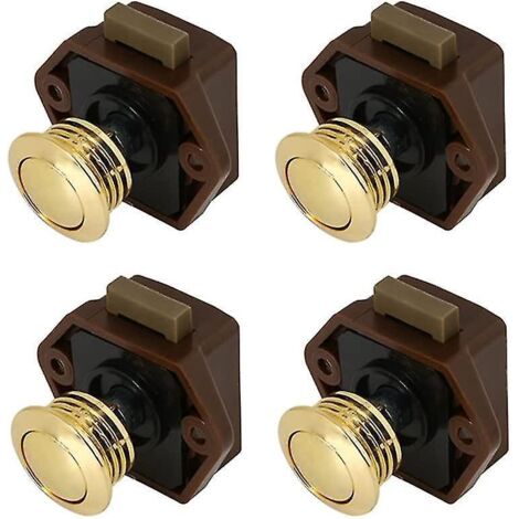 Lot de 4 loquets à bouton-poussoir, mini serrures sans clé pour tiroirs et portes de placards (dorées)