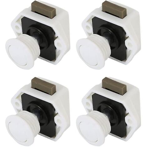 Lot de 4 loquets à bouton-poussoir, mini-verrouillage sans clé pour tiroirs et portes de placards (blanc)
