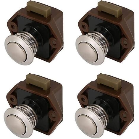 Lot de 4 loquets à bouton-poussoir, mini-verrouillage sans clé pour tiroirs et portes de placards (marron)