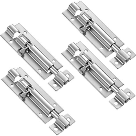 Lot de 4 loquets de sécurité pour porte coulissante en acier inoxydable avec vis de 7,6 cm