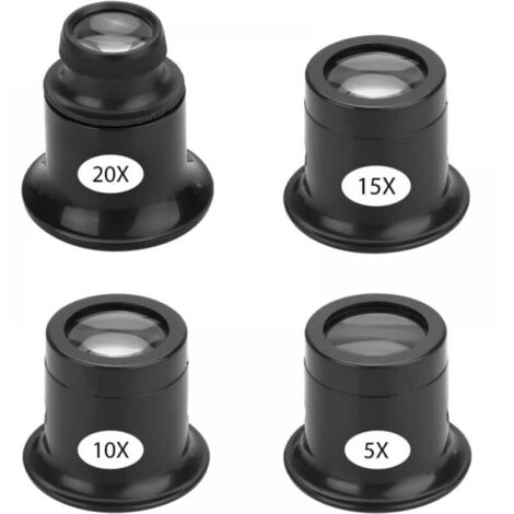 Lot De 4 Loupes De Bijoutier Portables,Loupes D'horloger Différentes Puissances,5X,10x,15x,20x Oeil Portant des Loupes Bijoutier Montre Horloge Réparation Réparation Loupe Kits