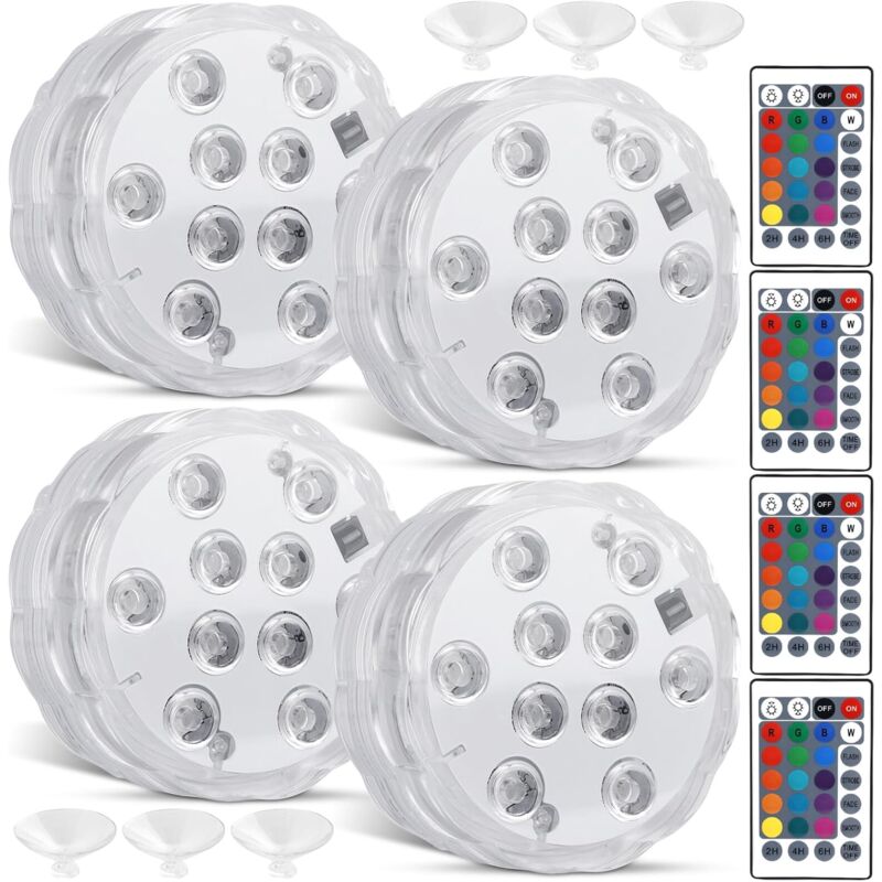 Lot de 4 lumières LED avec télécommande, lumière LED submersible, télécommande multicolore RVB, éclairage sous-marin, LED étanche, pour piscine,