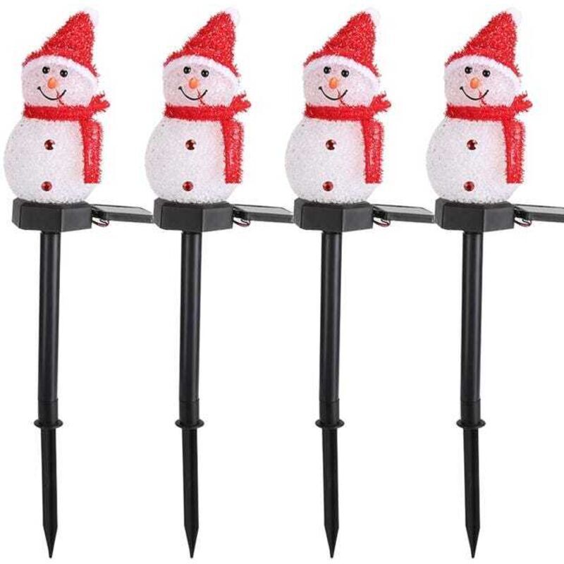 Lot de 4 lumières solaires de bonhomme de neige de Noël avec piquet, lumières solaires extérieures pour allée de Noël, décorations de Noël – Rouge