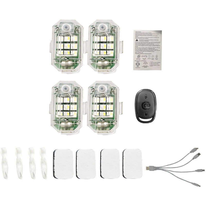 Lifcausal - Lot de 4 lumières stroboscopiques à led pour voiture, lumière d'avertissement, veilleuse rechargeable, lumières d'avion avec 7 couleurs
