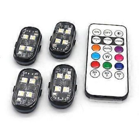 Lot de 4 lumières stroboscopiques LED sans fil pour décoration de voiture, éclairage d'ambiance
