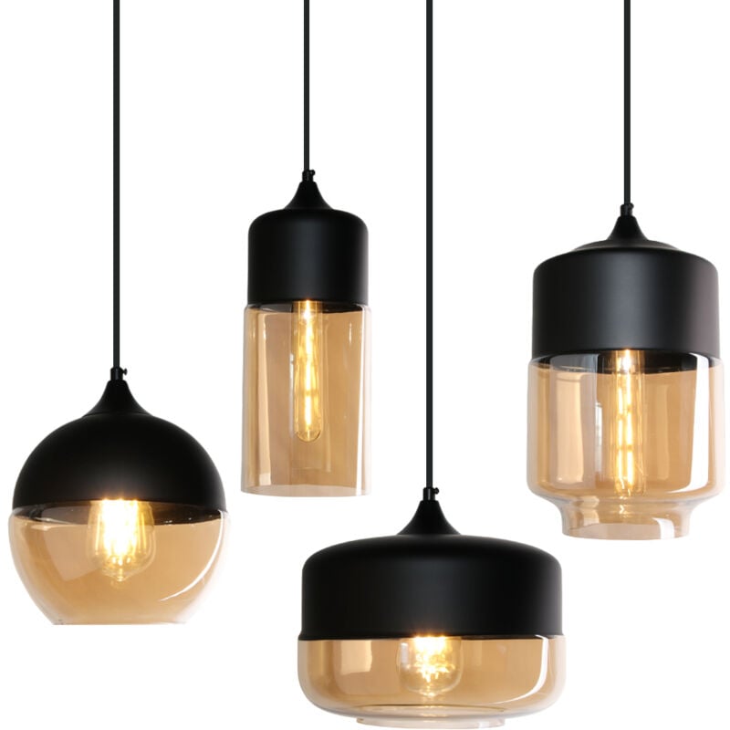 Wottes - 4 Pcs Suspension Sphère Verre Style Vintage Lustre Suspension Abat-jour Verre avec Douille E27 Ampoules non Inclus Plafonnier pour Chambre