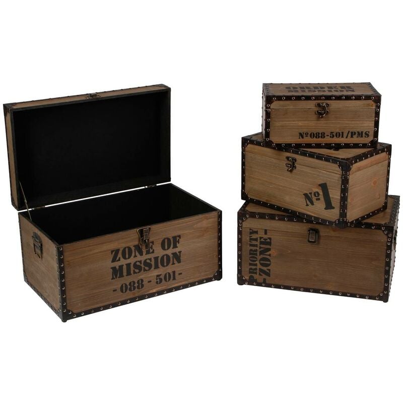 Set de 4 malles Rétro Factory bois Atmosphera créateur d'intérieur