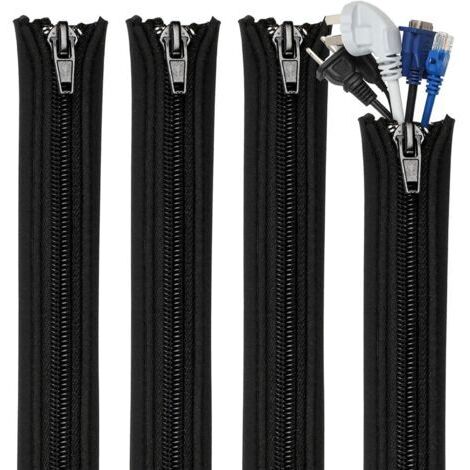 Lot de 4 manchons de gestion de câbles avec fermeture éclair pour TV, ordinateur, bureau, 50 cm par manchon