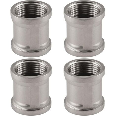 Lot de 4 manchons en acier inoxydable - Double mamelon 1/2" IG/IG - Filetage intérieur 1/2" - Adaptateur DN15 - Pour raccord de tuyau
