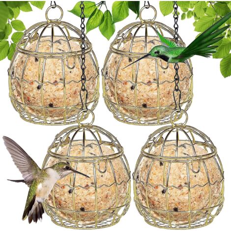 Lot de 4 mangeoires suspendues pour petits oiseaux sauvages - Mangeoire en métal à boule de graisse pour une utilisation intérieure et extérieure