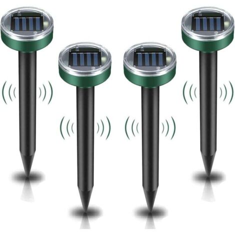 Lot de 4 marteaux taupes solaires, marteaux taupes à ultrasons, marteaux taupes solaires intelligents, combinant ondes sonores et étanchéité, 26 cm