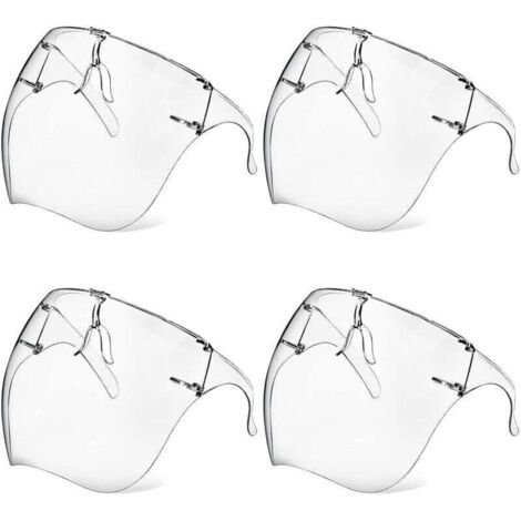 Lot de 4 masques de protection avec lunettes, antibuée, transparents, réutilisables, en plastique, anti-éclaboussures, pour femmes, hommes et enfants