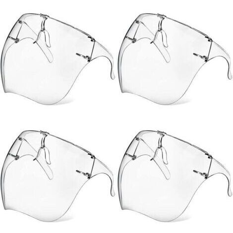 Lot de 4 masques de protection avec lunettes, antibuée, transparents, réutilisables, en plastique, anti-éclaboussures, pour femmes, hommes et enfants