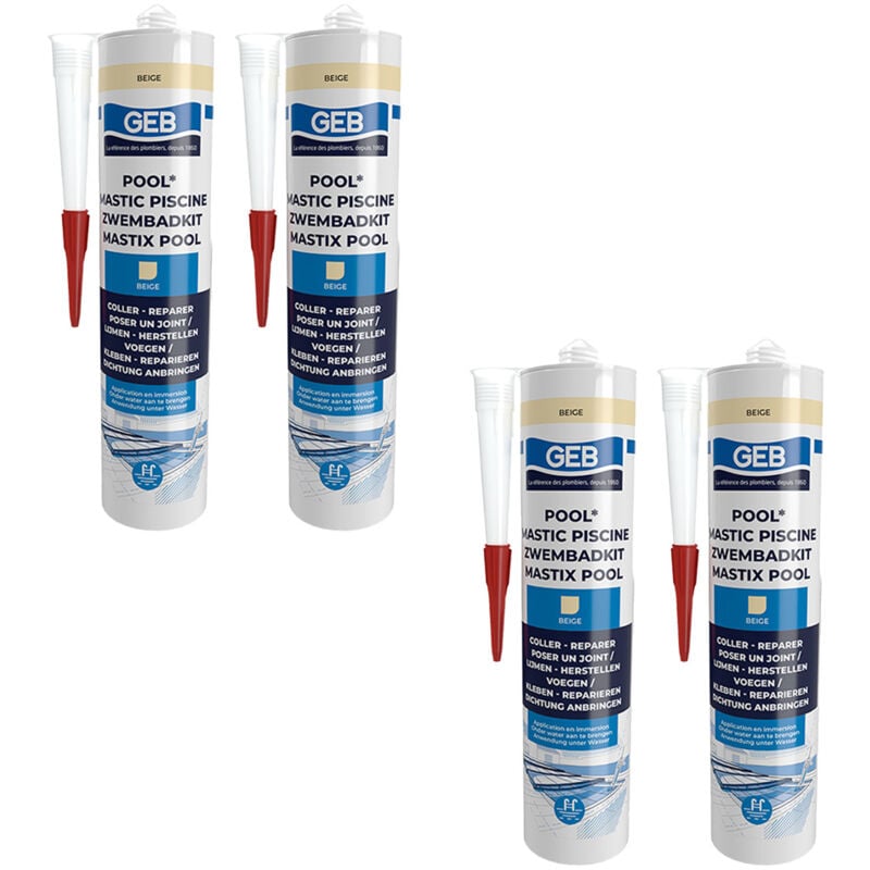 GEB - Lot de 4 Mastics piscine pool qualité professionnelle beige 290 ml