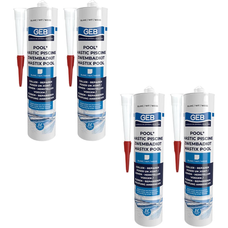 GEB - Lot de 4 Mastics piscine pool qualité professionnelle blanc 290 ml