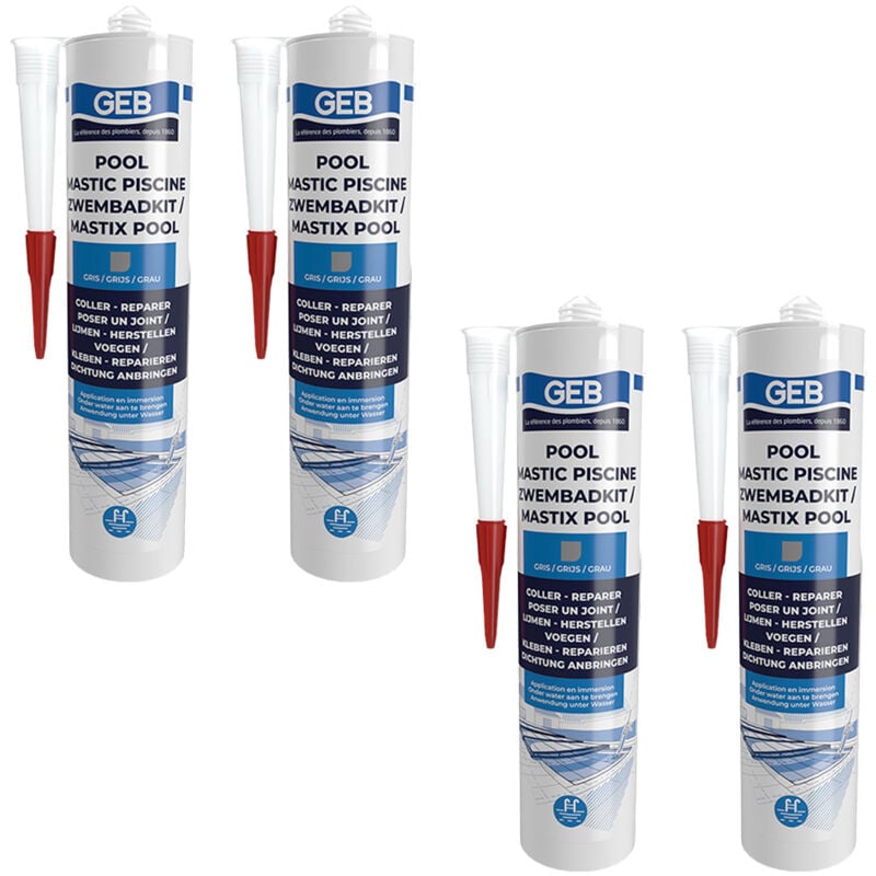 GEB - Lot de 4 Mastics piscine pool qualité professionnelle gris 290 ml
