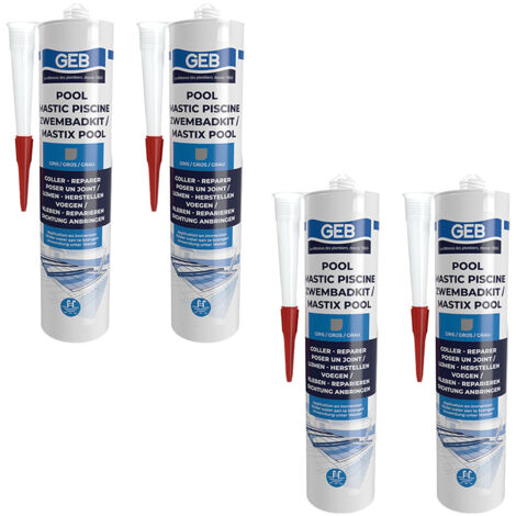 Lot de 4 Mastics piscine POOL qualité professionnelle GRIS 290 ml - GEB
