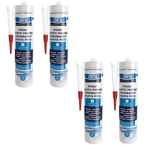 Lot de 4 Mastics piscine POOL qualité professionnelle TRANSPARENT 290 ml - GEB