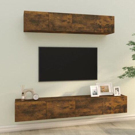 Lot de 4 Meubles TV - Armoire Télévision Moderne  Banc TV Chêne fumé Bois d'ingénierie -FR14980