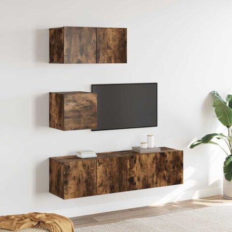 Lot de 4 Meubles TV - Armoire Télévision Moderne  Banc TV Chêne fumé Bois d'ingénierie -FR30799
