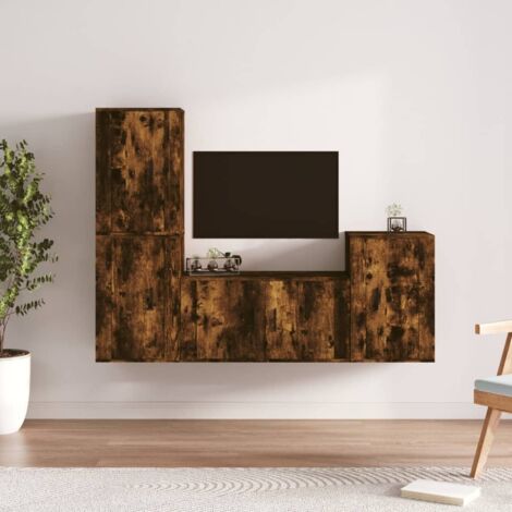 Lot de 4 Meubles TV - Armoire Télévision Moderne  Banc TV Chêne fumé Bois d'ingénierie -FR37928