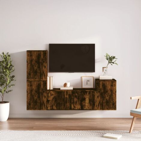 Lot de 4 Meubles TV - Armoire Télévision Moderne  Banc TV Chêne fumé Bois d'ingénierie -FR52931