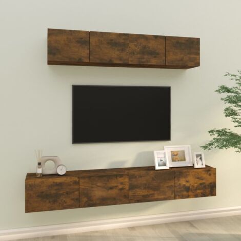Lot de 4 Meubles TV - Armoire Télévision Moderne  Banc TV Chêne fumé Bois d'ingénierie -FR78485