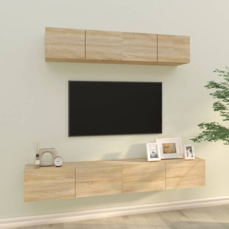Lot de 4 Meubles TV - Armoire Télévision Moderne  Banc TV Chêne sonoma Bois d'ingénierie -FR71987