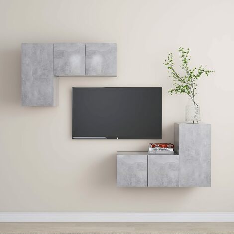 Lot de 4 Meubles TV - Armoire Télévision Moderne  Banc TV Gris béton Aggloméré -FR30982