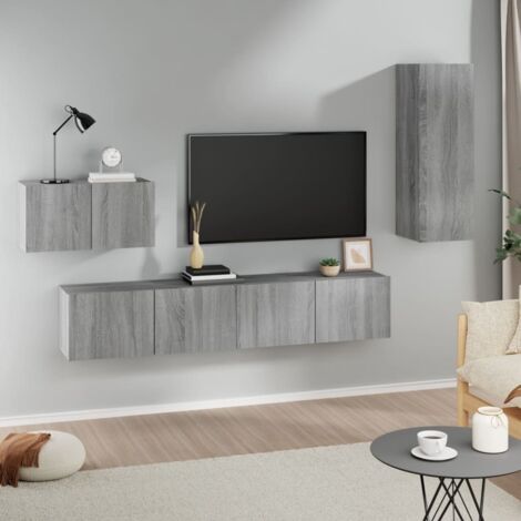 Lot de 4 Meubles TV - Armoire Télévision Moderne  Banc TV Sonoma gris Bois d'ingénierie -FR87910
