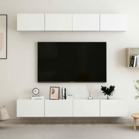 Lot de 4 Meubles TV Mondernes Banc TV de Salon Blanc 100x30x30 cm Aggloméré -FR60055