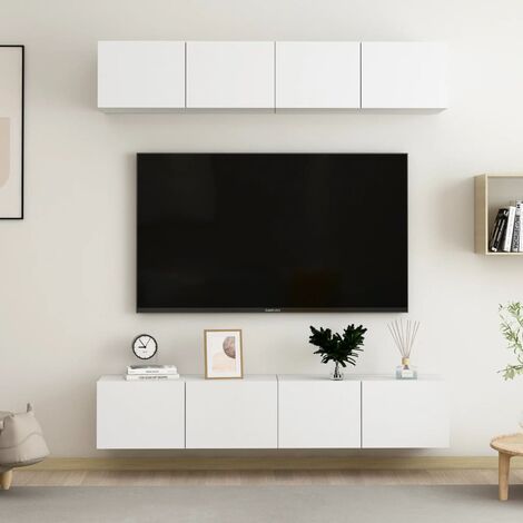 Lot de 4 Meubles TV Mondernes Banc TV de Salon Blanc 80x30x30 cm Aggloméré -FR28695