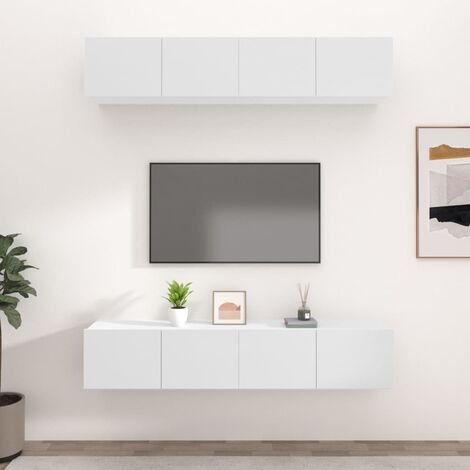 Lot de 4 Meubles TV Mondernes Banc TV de Salon Blanc 80x30x30 cm Bois d'ingénierie -FR93353