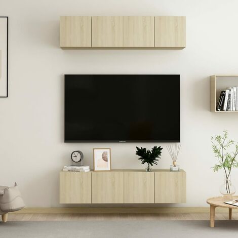 Lot de 4 Meubles TV Mondernes Banc TV de Salon Chêne sonoma 60x30x30 cm Aggloméré -FR70674