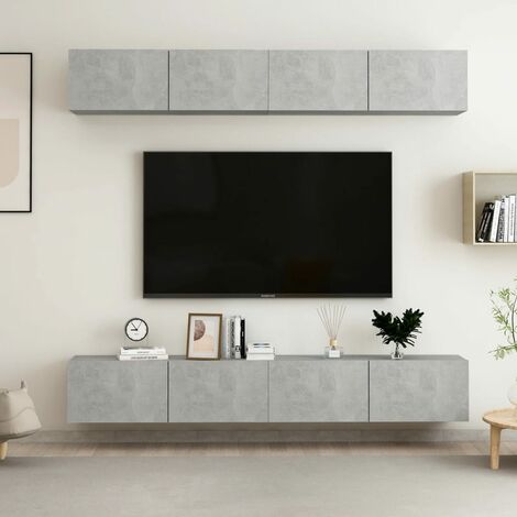 Lot de 4 Meubles TV Mondernes Banc TV de Salon Gris béton 100x30x30 cm Aggloméré -FR61297