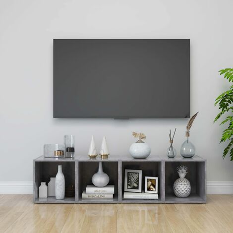 Lot de 4 Meubles TV Mondernes Banc TV de Salon Gris béton 37x35x37 cm Aggloméré -FR25829